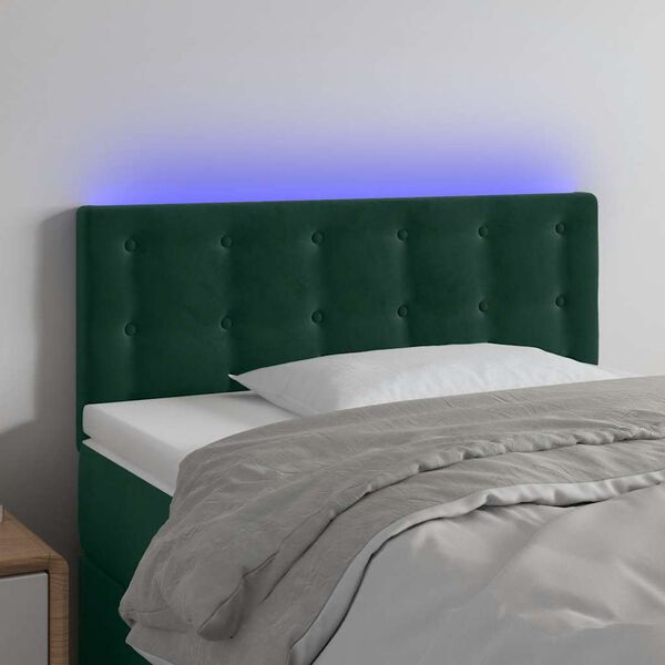 vidaXL Tăblie de pat cu LED, verde &icirc;nchis, 90x5x78/88 cm, catifea