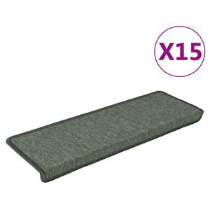 vidaXL Covorașe pentru scări, 15 buc., 65x21x4 cm, verde &icirc;nchis, cu margini dreptunghiulare