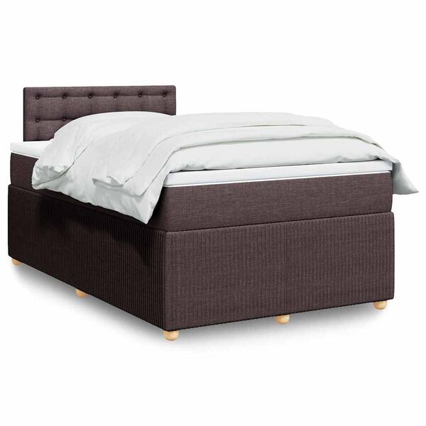 vidaXL Pat box spring cu saltea, maro &icirc;nchis, 120x190 cm, textil