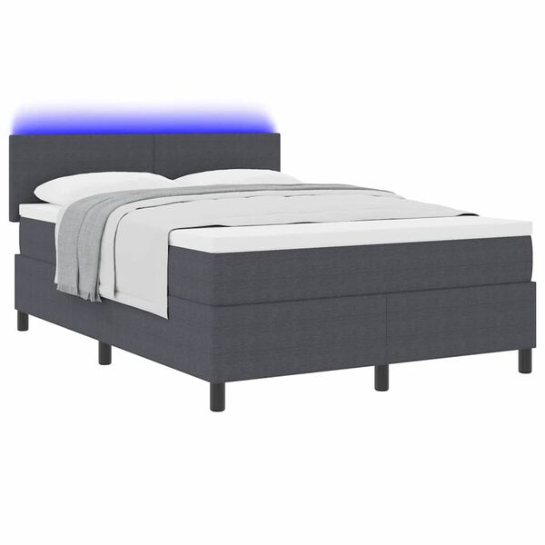 vidaXL Pat cu arc LED cu headboard Gri &icirc;nchis și alb 140 x 200 cm