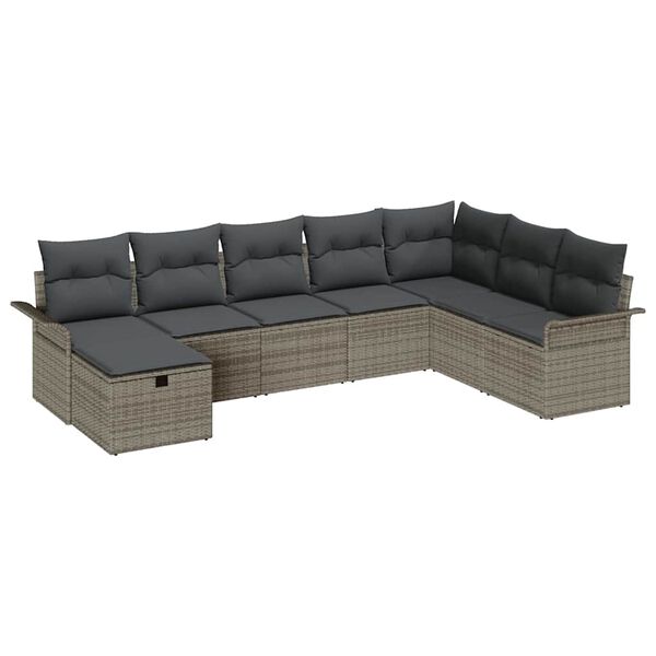 vidaXL Set de canapele pentru grădină cu pernă 8 pcs Gri Rattan poli