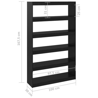 vidaXL Bibliotecă/Separator cameră, negru,100x30x167,5 cm, pin masiv