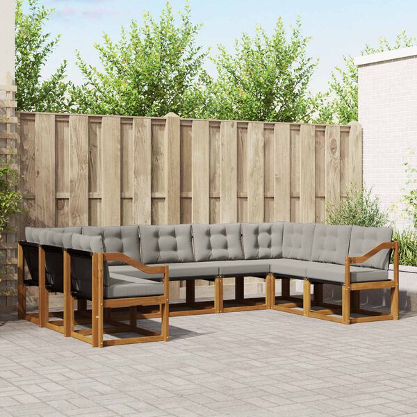 vidaXL Set de canapele de exterior 9 pcs Gri natural și deschis