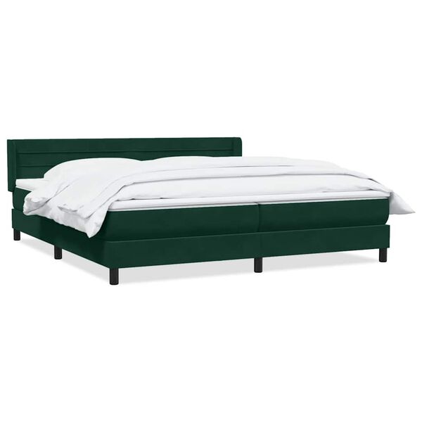 vidaXL Pat box spring cu saltea, verde &icirc;nchis, 180x210 cm, catifea