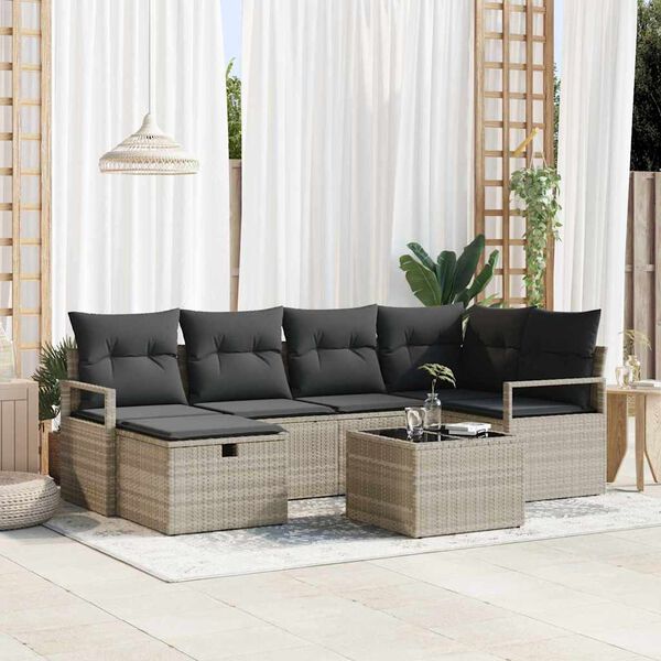 vidaXL Set de canapele pentru grădină 7 pcs Gri deschis Rattan poli