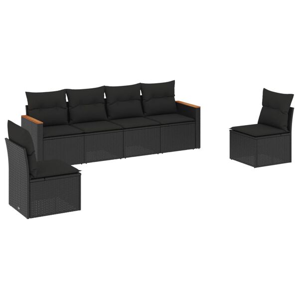 vidaXL Set mobilier de grădină cu perne, 6 piese, negru, poliratan