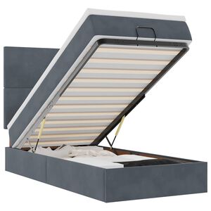 vidaXL Cadru de pat otoman cu saltele Gri &icirc;nchis 90x190cm catifea