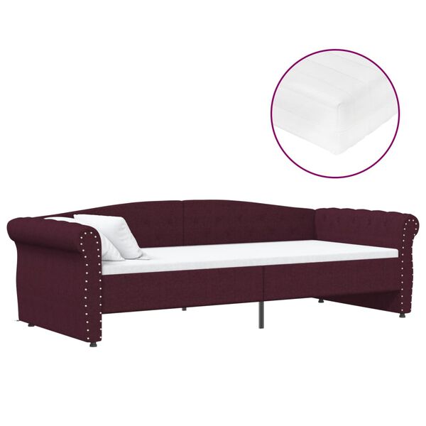 vidaXL Pat de zi cu saltea, violet, 90x200 cm, textil, USB