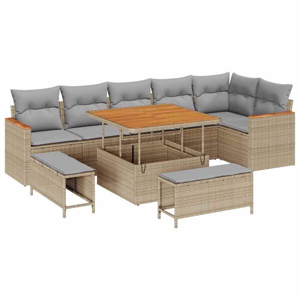 vidaXL Set de canapele pentru grădină cu pernă 9 pcs Bej Rattan poli