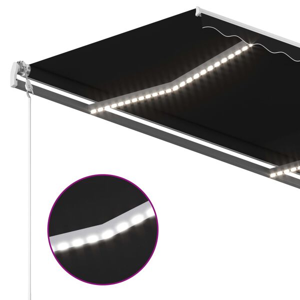 vidaXL Copertină retractabilă manual cu LED, antracit, 3x2,5 m