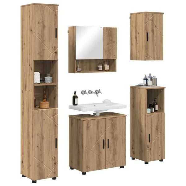 vidaXL Set de mobilier pentru baie Pe perete 5 pcs Stejar Artizanal