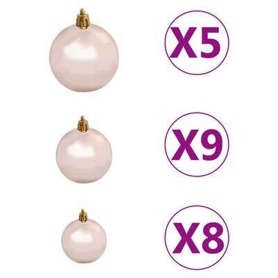 vidaXL Set globuri Crăciun cu vârf & 150 LED-uri 61 piese, roz auriu