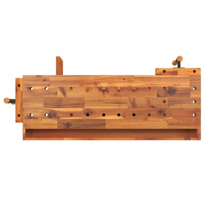 vidaXL Banc de lucru cu sertar și menghine, 124x52x83 cm, lemn acacia