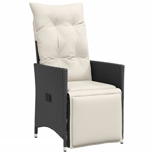 vidaXL Set bistro de grădină, 11 piese, cu perne, negru, poliratan