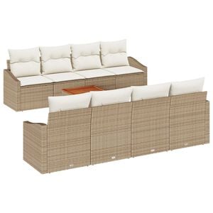 vidaXL Set de canapele pentru grădină cu pernă 9 pcs Bej poliratan