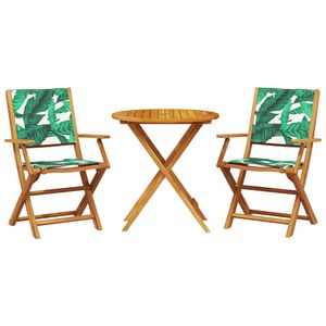vidaXL Set mobilier bistro, 3 piese, textil model frunze/lemn masiv