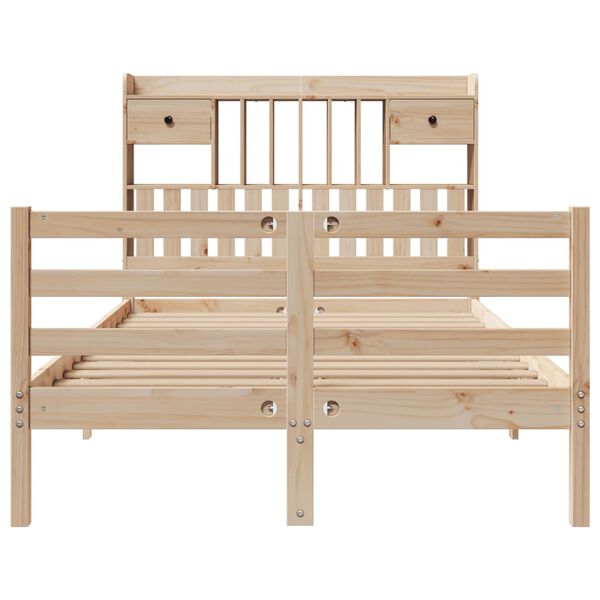 vidaXL Pat cu bibliotecă fără saltea, 135x190 cm, lemn masiv de pin