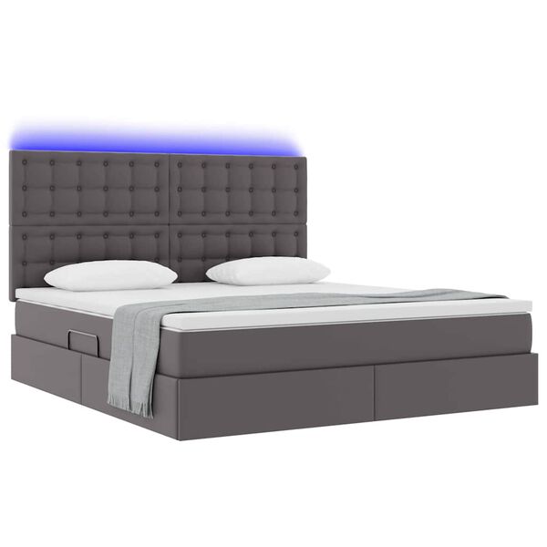 vidaXL Pat cu saltea și LED cu led Gri 160 x 200 cm Piele artificială