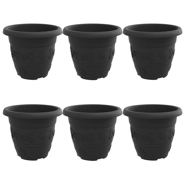 vidaXL Ghiveci rotund pentru flori 6 pcs Negru &Oslash; 26 x 21.5 cm Plastic