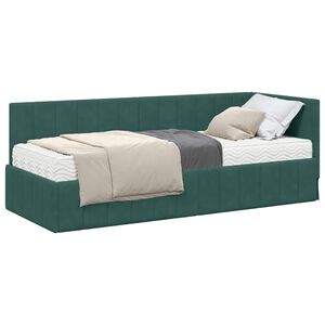 vidaXL Cadru de pat colțar cu saltea 2 buc. Verde &icirc;nchis 80 x 200 cm