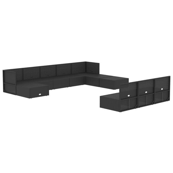 vidaXL Set mobilier de grădină cu perne, 11 piese, negru, poliratan