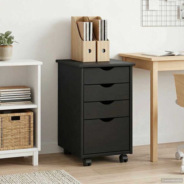 vidaXL Cabinet mobil cu roata Gri 34 x 39 x 56 cm Lemn de pin masiv