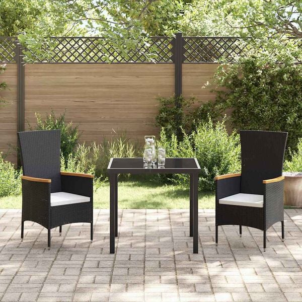 vidaXL Set de masă pentru grădină cu pernă 3 pcs Negru