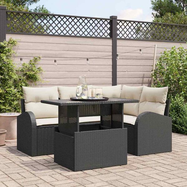 vidaXL Set de canapele pentru grădină cu pernă 5 pcs Negru Rattan poli