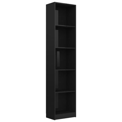 vidaXL Bibliotecă cu 5 rafturi, negru extralucios, 40x24x175 cm, PAL