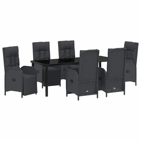 vidaXL Set de masă pentru grădină cu pernă 7 pcs Negru poliratan