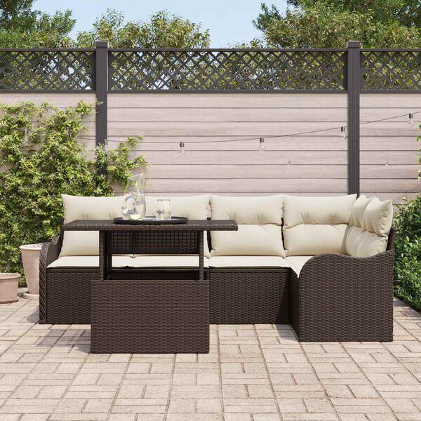 vidaXL Set de canapele pentru grădină cu pernă 6 pcs Maro Poli Rattan