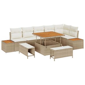 vidaXL Set de canapele pentru grădină cu pernă 9 pcs Bej Rattan poli