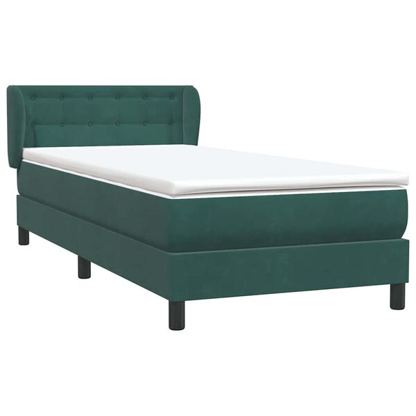 vidaXL Pat box spring cu saltea, verde &icirc;nchis, 90x210 cm, catifea
