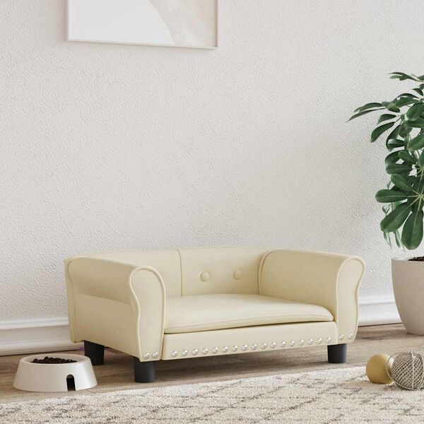 vidaXL Pat de câini, crem, 70x45x30 cm, piele ecologică