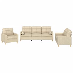 vidaXL Set de canapele cu perne, 3 piese, crem, textil