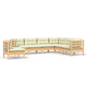 vidaXL Set mobilier grădină cu perne crem, 7 piese, lemn masiv pin