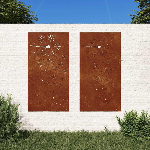 vidaXL Decor perete grădină 2 buc. 105x55 cm design flori oțel Corten