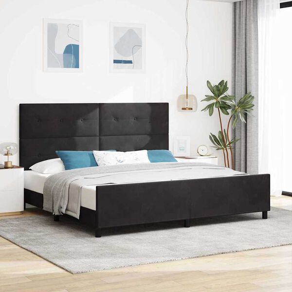 vidaXL Pat cu arcuri cu headboard Negru 200 x 200 cm Catifea