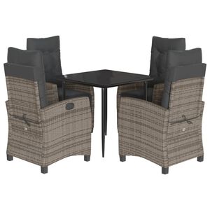 vidaXL Set mobilier de grădină cu perne, 5 piese, gri, poliratan