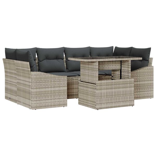 vidaXL Set de canapele pentru grădină 7 pcs Gri deschis Rattan poli