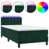 vidaXL Pat cu arcuri, saltea și LED, verde &icirc;nchis, 90x190 cm, catifea