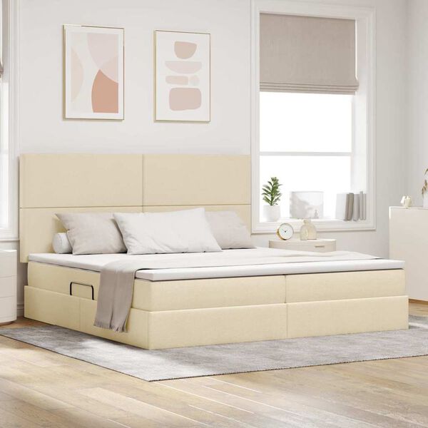 vidaXL Pat cu saltea și LED cu saltea Creme 200 x 200 cm Poliester