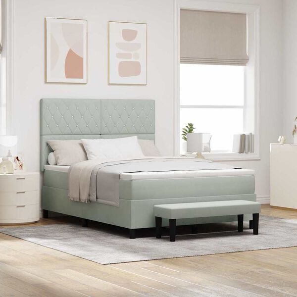 vidaXL Pat cu arcuri cu saltea Gri deschis 140 x 190 cm Catifea