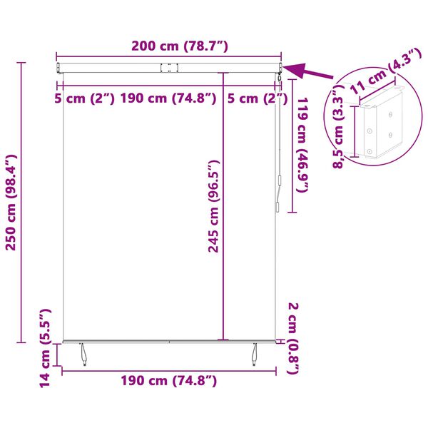 vidaXL Rulou textil cu perdele Crem 200 x 250 cm Țesătură și Aluminiu