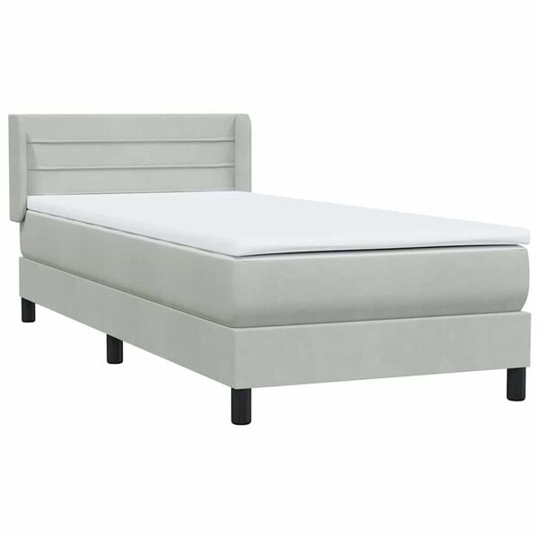 vidaXL Pat box spring cu saltea, gri deschis, 90x220 cm, catifea