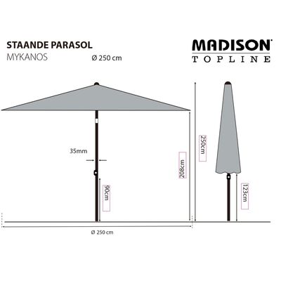 Madison Umbrelă de soare "Mykanos", 250 cm, gri