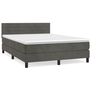 vidaXL Pat box spring cu saltea, gri &icirc;nchis, 140x200 cm, catifea