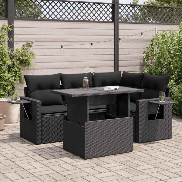 vidaXL Set mobilier de grădină cu perne, 5 piese, negru, poliratan