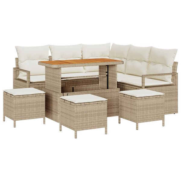 vidaXL Set de canapele pentru grădină cu pernă 9 pcs Bej Rattan poli