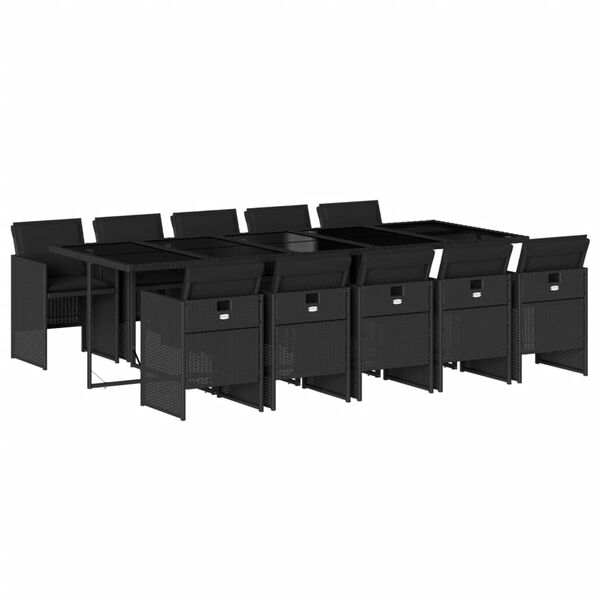 vidaXL Set mobilier de exterior cu perne, 11 piese, negru, poliratan